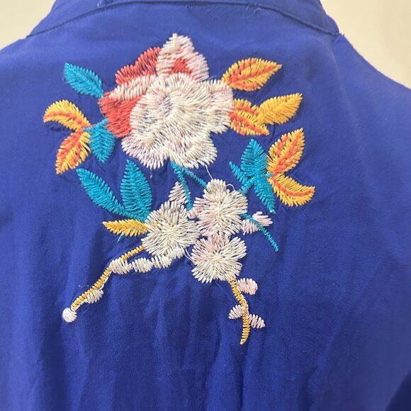 ANTHROPOLOGIE LUNA MOON Floral Embroidered Boho Tunic Royal Blue Sz S - Picture 9 of 14